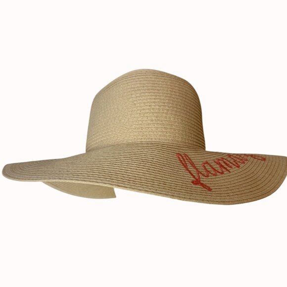 Densley Floppy Wide Brim Hat Straw Sun Protection Amazing Flamingo Embroidered